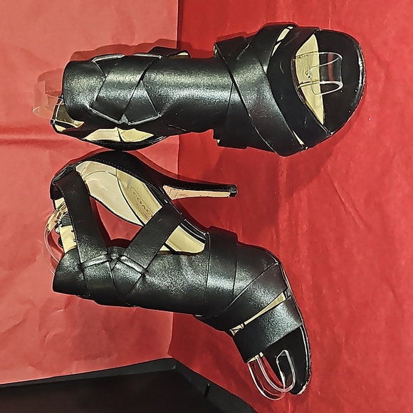 Coach MILA calfskin black leather strappy heels silver logo accent Size 8B VGUC - Picture 6 of 12
